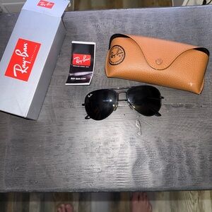 Ray-Ban Black Aviator Sunglasses with Brown Case